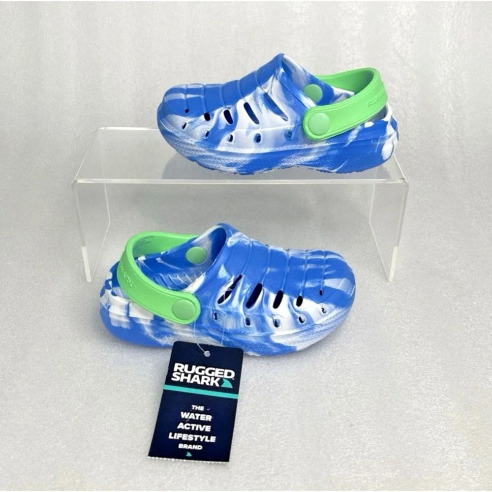 Rugged Shark Eva Clogs Lightweight Slip on Blue Green Toddler Boys Size 8 NEW